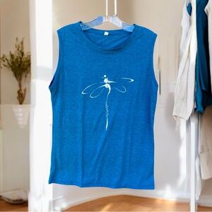Blue Sleeveless Top with Dragonfly Design